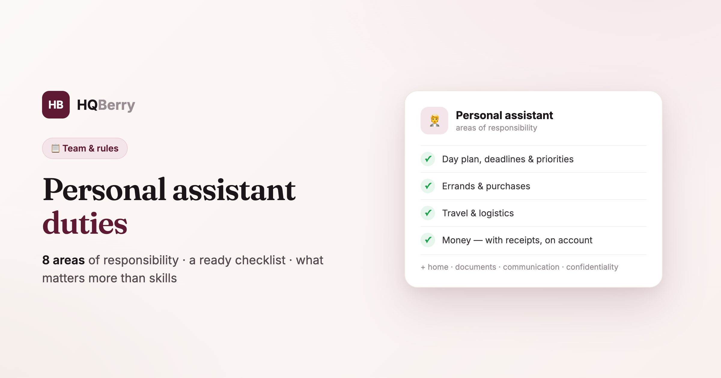 Personal assistant duties: scheduling, errands, travel, home, money, documents — a full breakdown and checklist